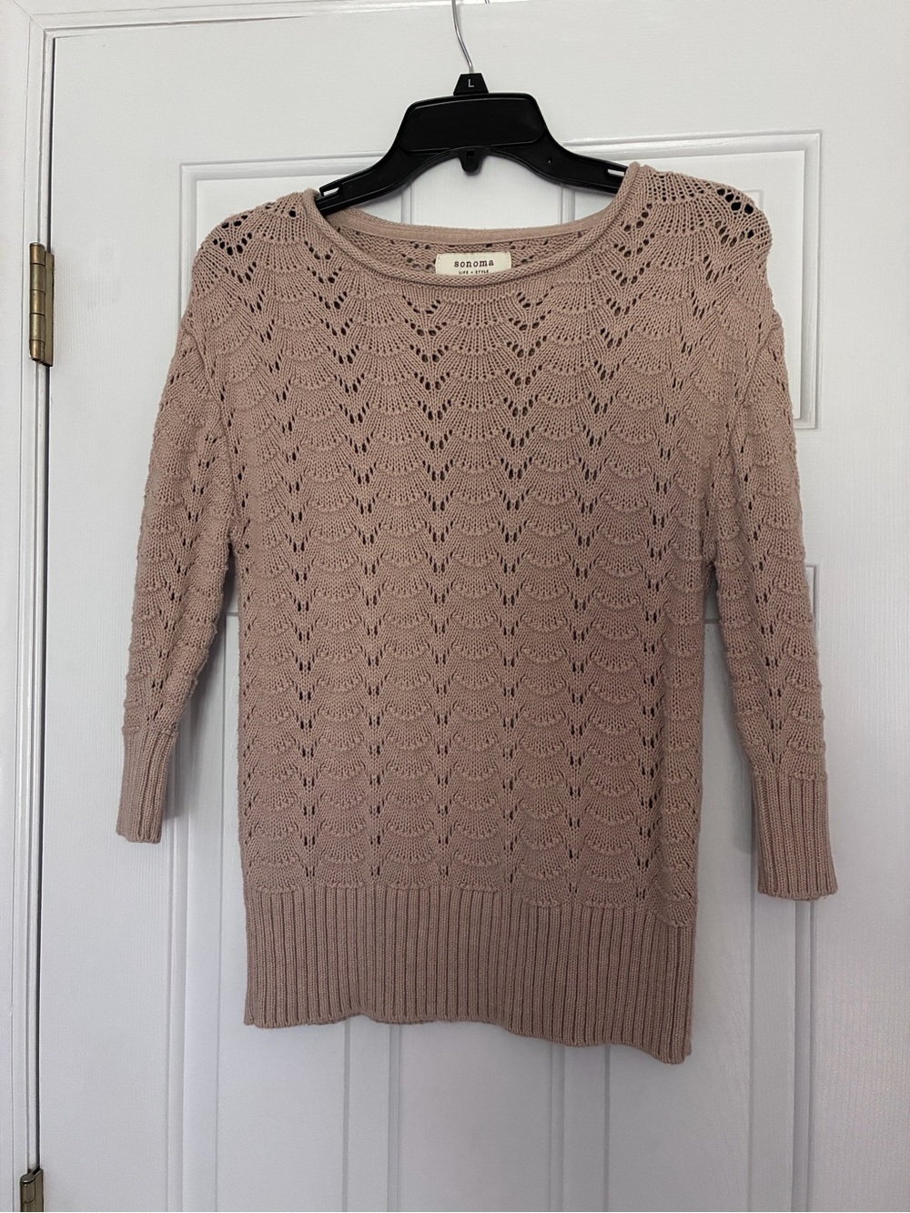 Sonoma Lace-Knit Scoopneck Sweater in Light Taupe
